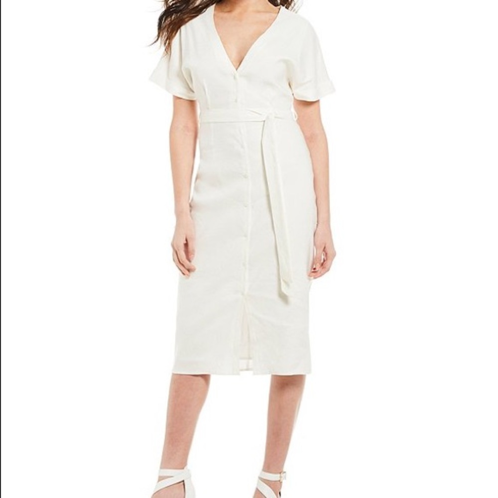 gianni bini tie waist button front midi dress